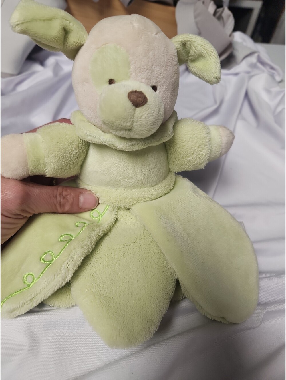 Baby Gund La Collection Bebe Pistachio Petal Puppy Dog Security Green Rattle!